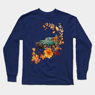 Fall Pumpkins & Sunflower Truck Autumn Season Long Sleeve T-Shirt